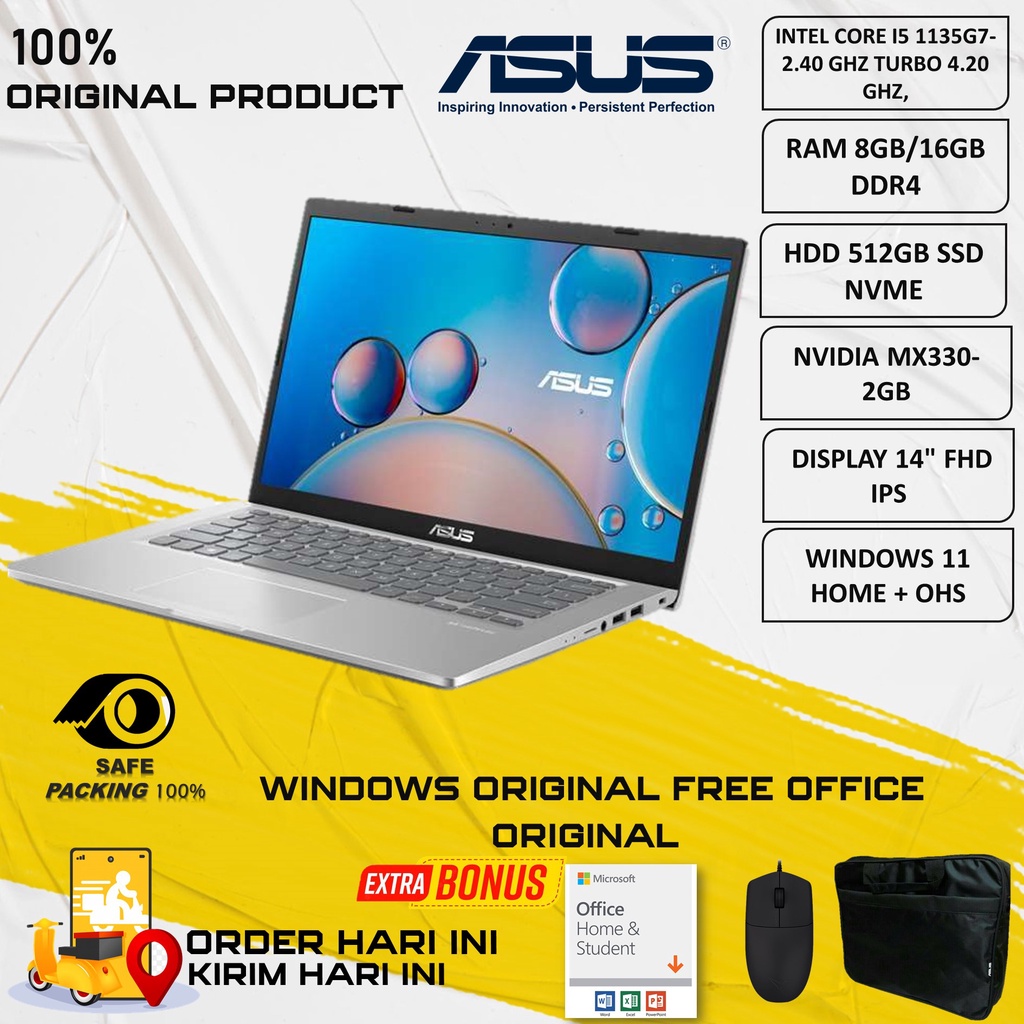 LAPTOP DESAIN A416EPO VIPS553 INTEL I5 1135G7 16GB 512GB MX330 FHD IPS WIN11 OHS SILVER