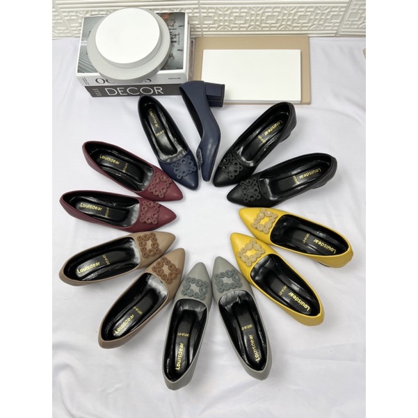 sepatu heel wanita terbaru kekinian pesta LOUISDEAR Sepatu heel tapak tahu 5 cm bahan dove p44