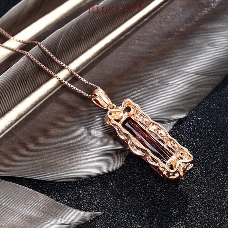 Hot Sale Rose Gold Light Luxury Square Ruby Pendant Necklace