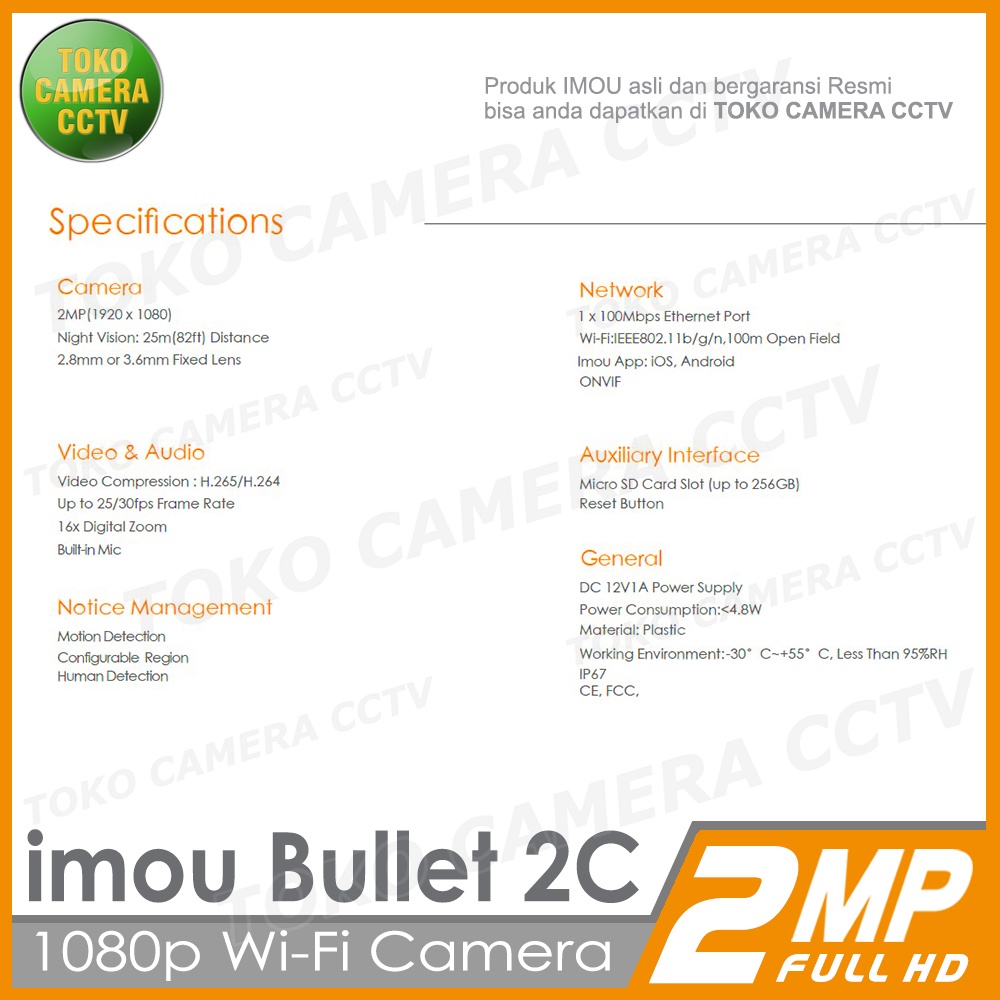 IMOU BULLET 2C 2MP CCTV WIFI KAMERA IP CAMERA WIRELESS OUTDOOR