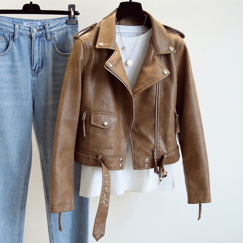 Jaket Kulit Wanita Trend Terbaru Korea  Kulit Coat Perempuan [UNK]pendek[UNK] Musim semi dan Musim g