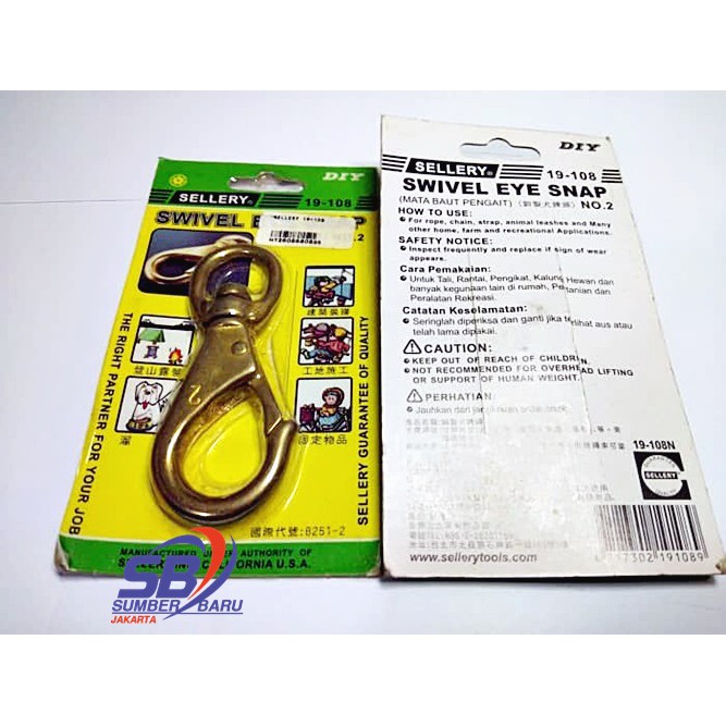 SB Swivel Eye Bolt Snap Hook No.2 SELLERY 19-108 Kuningan Kait Rantai Tali Hewan
