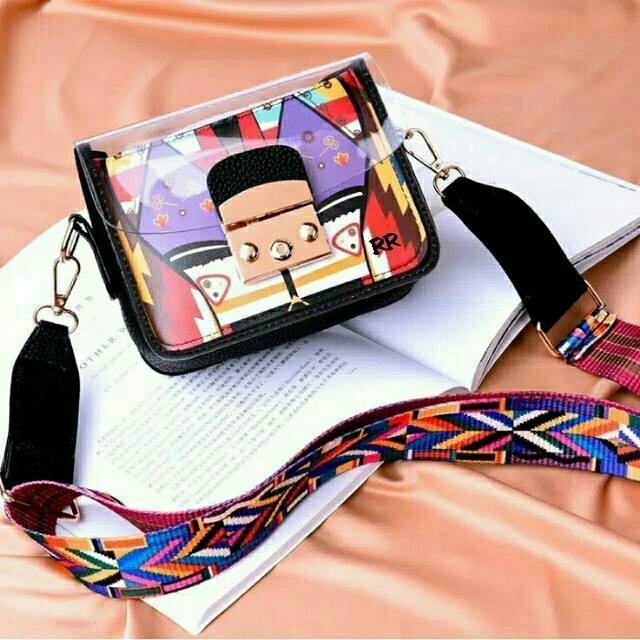 Tas selempang Tribal Mika Transparan PVC