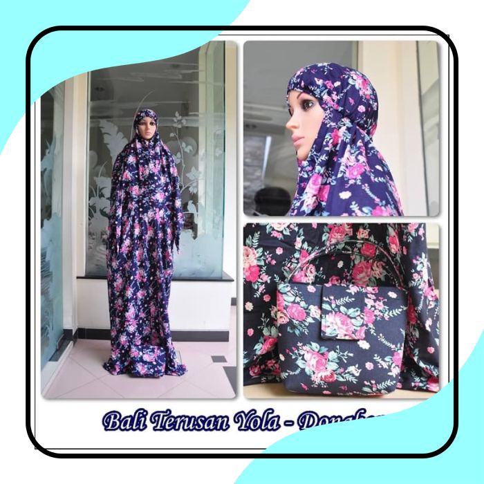 TERLARIS RAMADHAN / MUKENA BALI RAYON DEWASA TERUSAN BUNGA YOLA BIRU DONGKER / Traveling / JUMBO