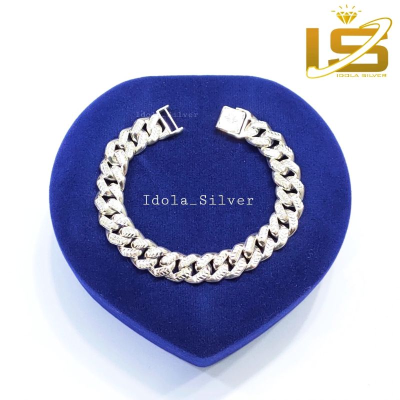 GELANG PERAK ASLI PRIA WANITA SILVER 925 LAPIS EMAS PUTIH MODEL RANTAI SISIK NAGA UKIR KOPONG - PERH