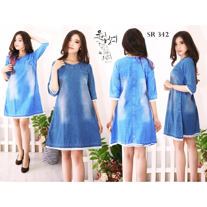 Baju Dress Rok Tunik Wanita Bahan Jeans Levis Jumbo Big Size 2Xl Xxl