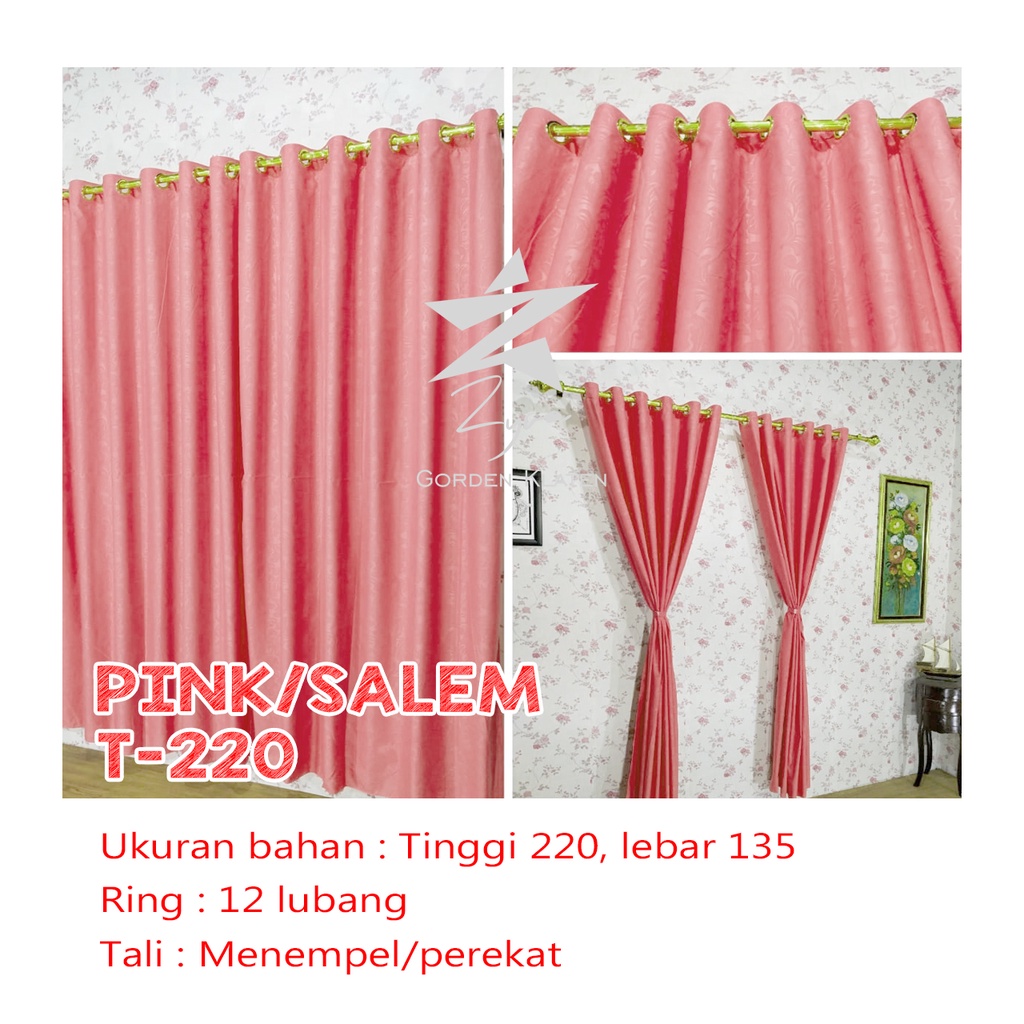Gorden Polos Embos murah smokring 12 lubang Pintu Jendela Gorden Coklat polos Gordyn Hordeng Tirai-PINK SALEM T220X135