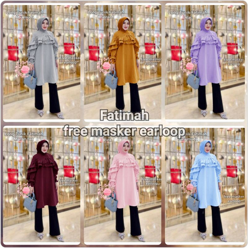 FATIMAH LONG TUNIK ATASAB WANITA MUSLIM PREMIUM TUNIQ VARIASI RUFFLE CANTIK TUNIK POLOS TERBARU TUNI