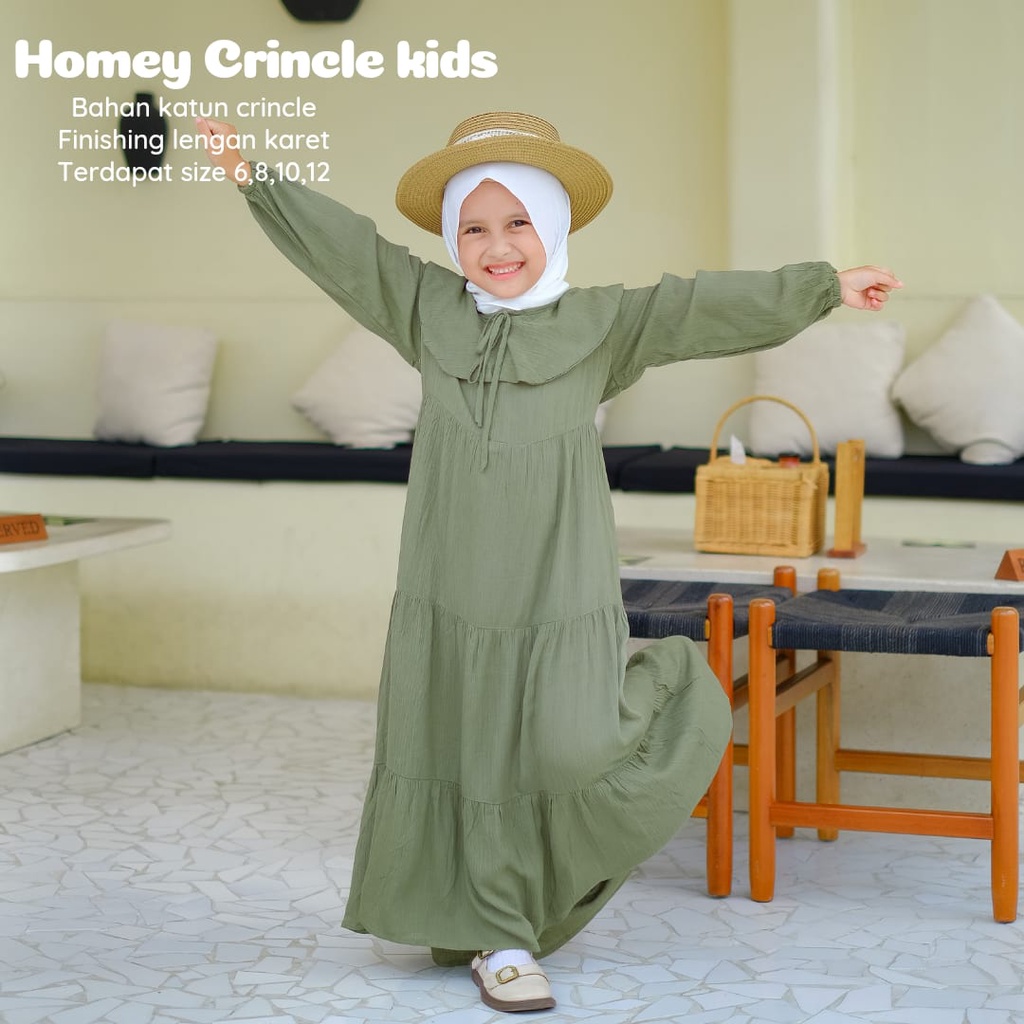 New-Busana Muslimah Anak/Gamis Anak Polos - Homey Crincle Kids - Bahan Katun Rayon Premium-Bisa COD