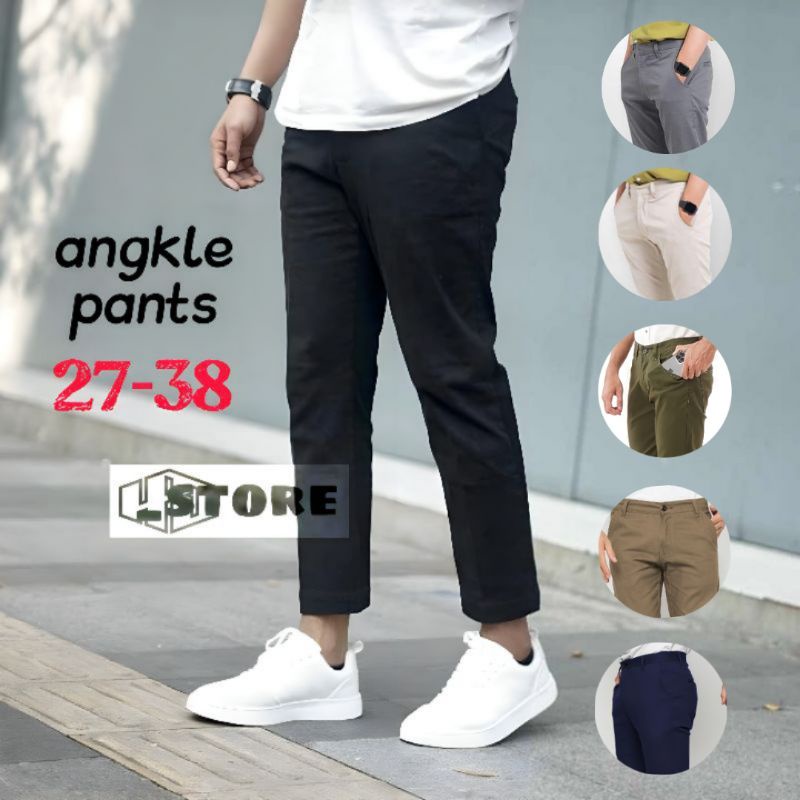 TERBARU Celana Ankle Pants Size 27-38 Celana Casual Polos Panjang Celana Formal Celana Bahan Kerja Celana Kantor Celana Panjang Pria Chino Slimfllit Celana polos pria Bisa Cod Celana Warna Hitam Abu Mocca Cream polos Celana paspol