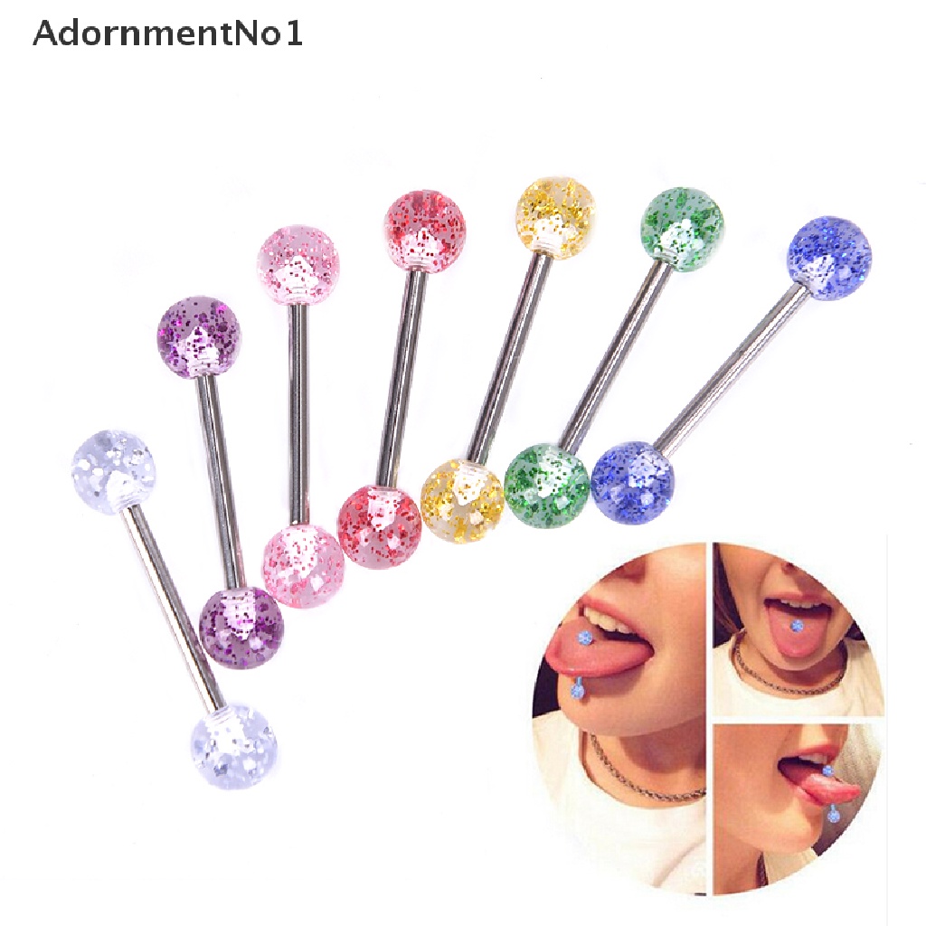 [AdornmentNo1] 8PCS/Set Colorful Glitters Tongue Rings Barbell Ball Body Piercing Jewelry [new]