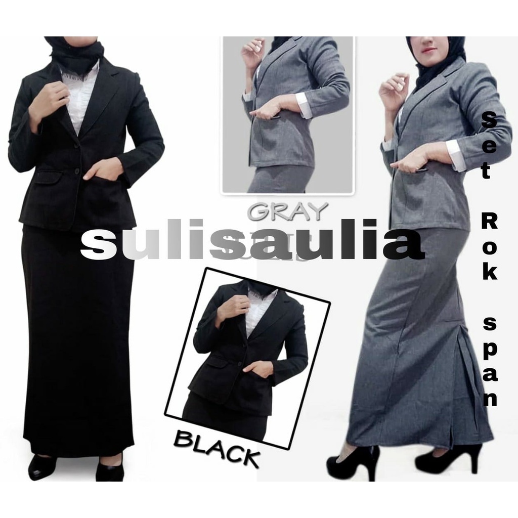 One Set Setelan Blazer Rok Span Rempel Wanita Panjang Stelan Jas kerja kantor polos Cewe Dewasa Stelan Formal