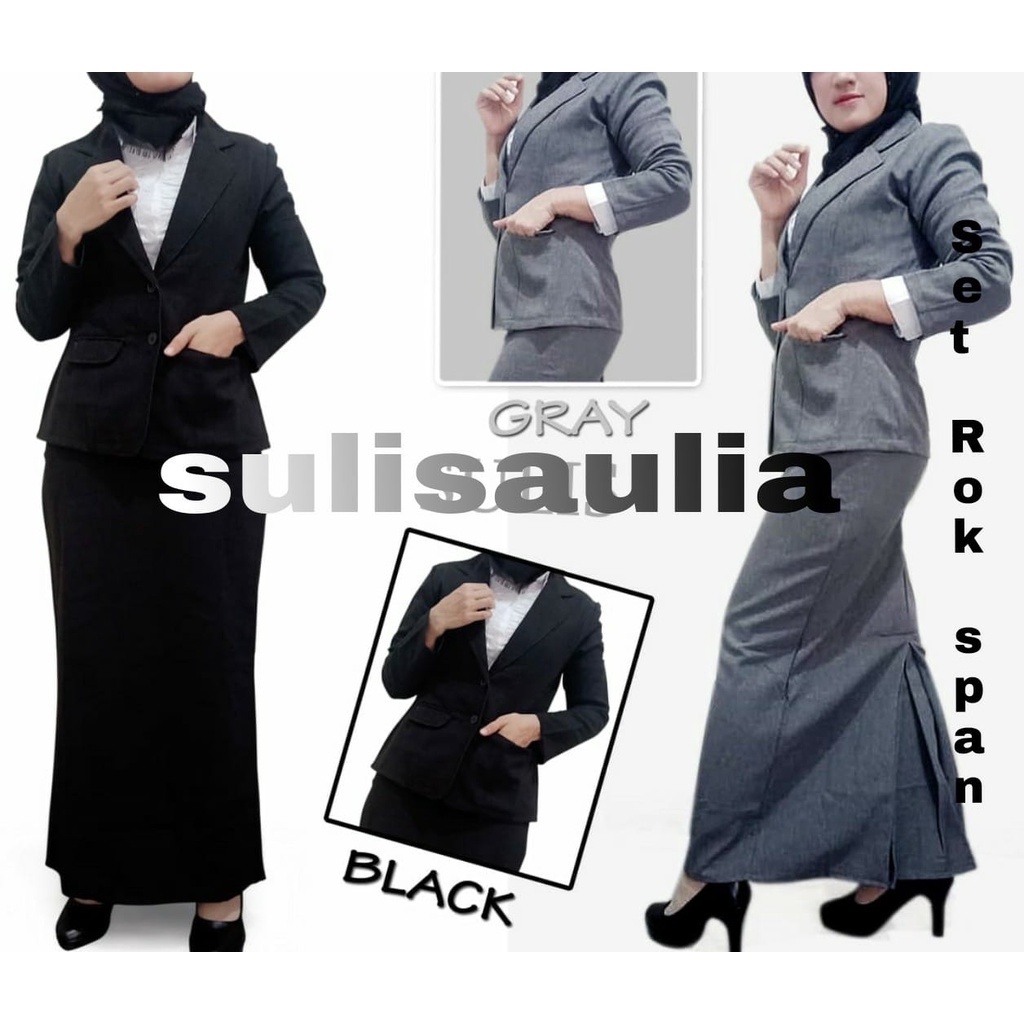 Setelan Blazer  Wanita Formal Blazer Dan Rok Kerja