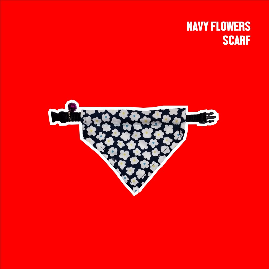 SCARF KUCING CUTE & AKSESORIS 'Navy Flowers Scarf'