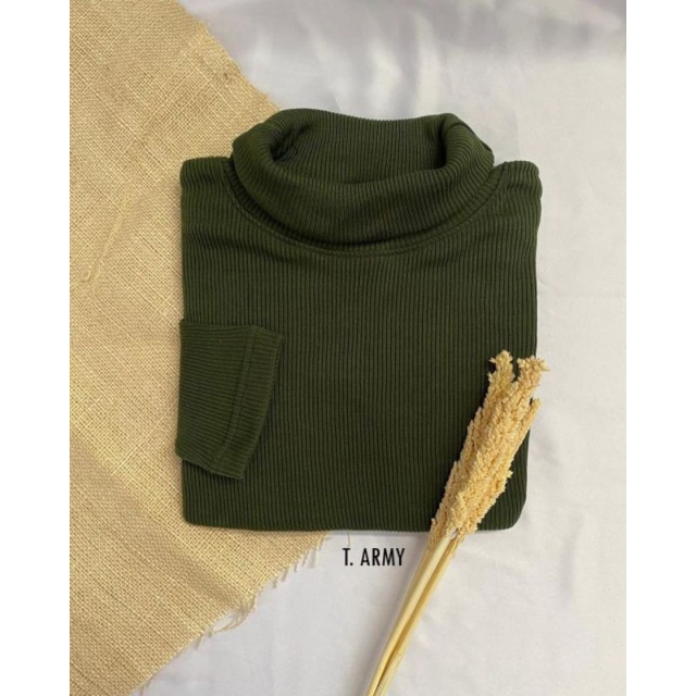 Kaos Turtleneck Pria Wanita Leher Tinggi Rib Premium-Army