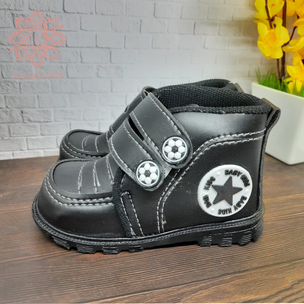 Sasastory Sepatu Boot Anak Laki Laki Perempuan Usia 1 2 3 Tahun Krem Putih Hitam Coklat Tan CA02