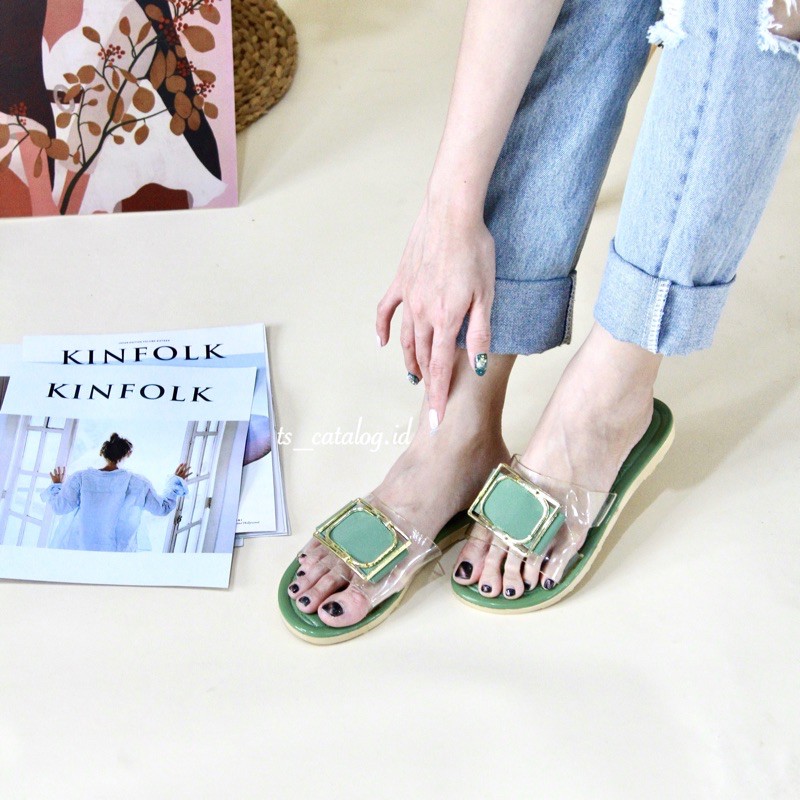 Sandal Slop Mika Mewah Import LCR 9077 atau Mokaya 9077-1-Hijau Olive
