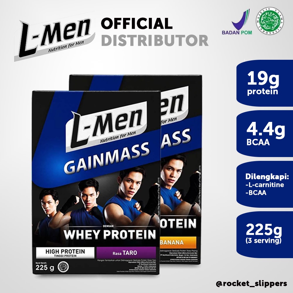 L-Men Gain Mass Banana Coklat Chocolate 225 &amp; 500 gram - Lmen GainMass Suplemen Penambah Massa Otot Tinggi Whey Protein