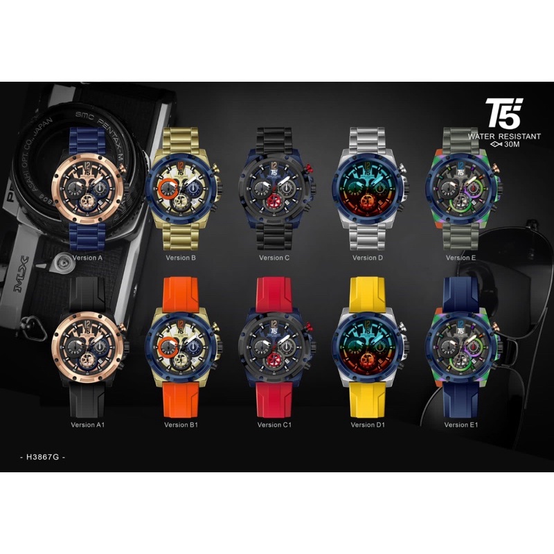 JAM TANGAN PRIA T5 H 3867 BOX SET ORIGINAL SPESIAL EDITION T5 H3867 RANTAI FREE TALI RUBBER