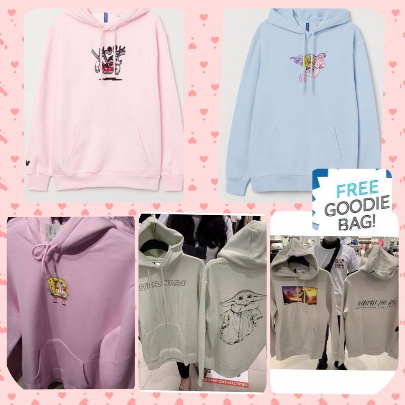Hoodie hnm spongebob light pink / Hoodie hnm mickey mouse pink / sweater hnm spongebob mickey