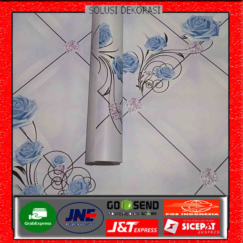 READY STOK!!! 45 CM X 10 METER - TERMURAH WALLPAPER DINDING MOTIF BUNGA DIAMOND BIRU - ANTI AIR