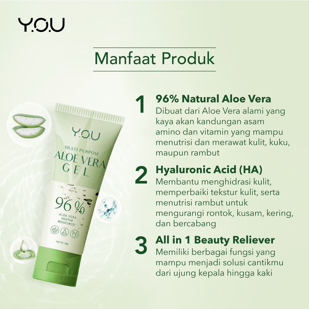 ❣️Rakkistore99❣️YOU Multi Purpose Aloevera Gel 96% 60gr/100g/180g (100% Original)