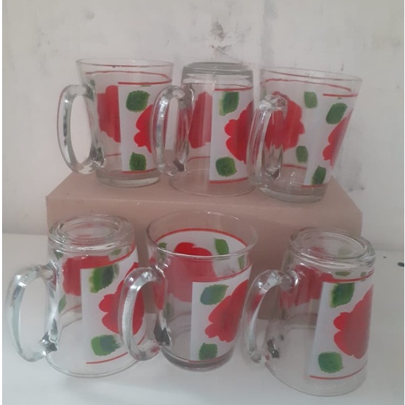 Gelas Kaca Motif Bunga / Gelas Kopi / Gelas Teh / Gelas Cantik / Gelas Cafe / Gelas Unik /Gelas Lusi