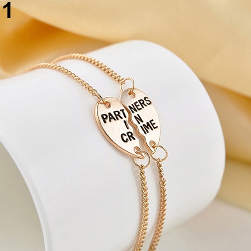 Hu Hu Hu Hu Hu Alat Bantu Pasang Kacamata♡ 2pcs Gelang Rantai Bentuk Hati Tulisan Partners Sisters Untuk Wanita
