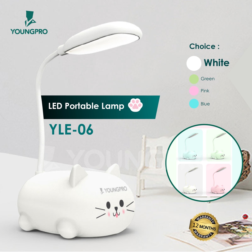 YOUNGPRO YLE-06 Cat YLE07 Deer  - Lampu Belajar Kucing &amp; Rusa Lucu Leher Flexibel Rechargeable di Charge Ulang Kado Unik Lucu Untuk Anak Perempuan Pacar