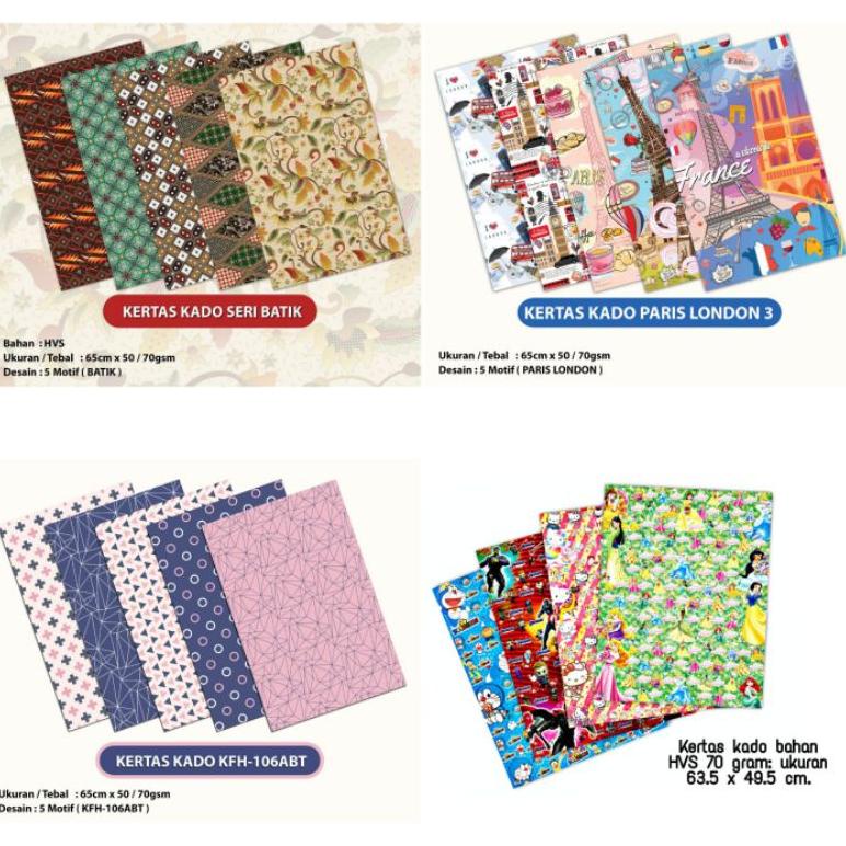 

((BISA COD)) + FREE BUBBLE WRAP/ DUS 50 Lembar Kertas Kado Aneka Motif Karakter (65 cm x 50 cm/70 gsm)