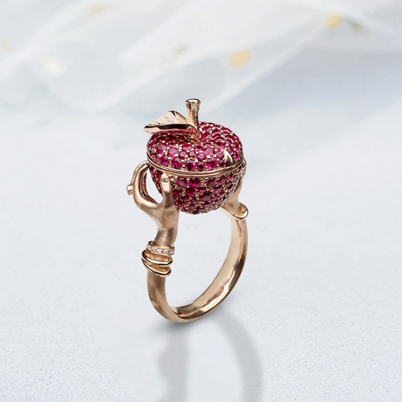 Fancyqube Cincin Kristal Bentuk Apel Warna Pink Gaya Punk Hip-Hop Untuk Pria Dan Wanita