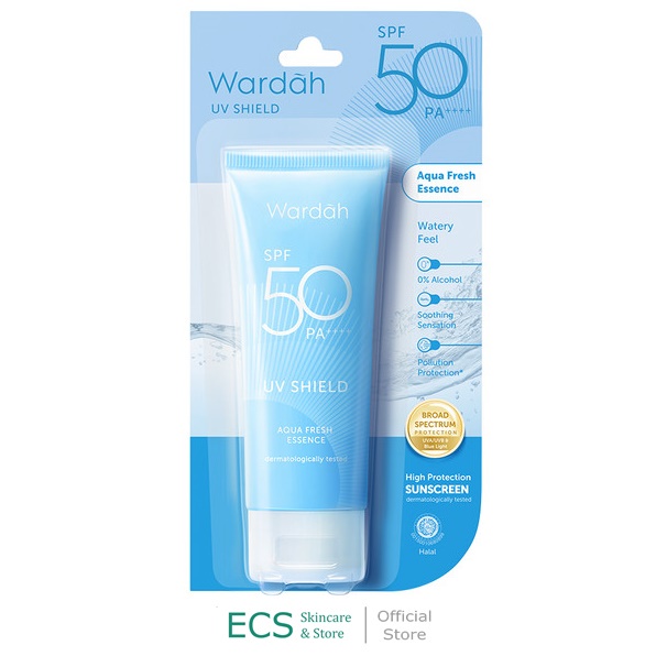 SUNSCREEN WARDAH UV Shield Aqua Fresh Essence SPF 50 PA 30 ml - Menghidraasi 0% Alkohol - Sunscren Wajah Biru Sunblok Sunblock Tabir Surya BPOM Skincare Halal