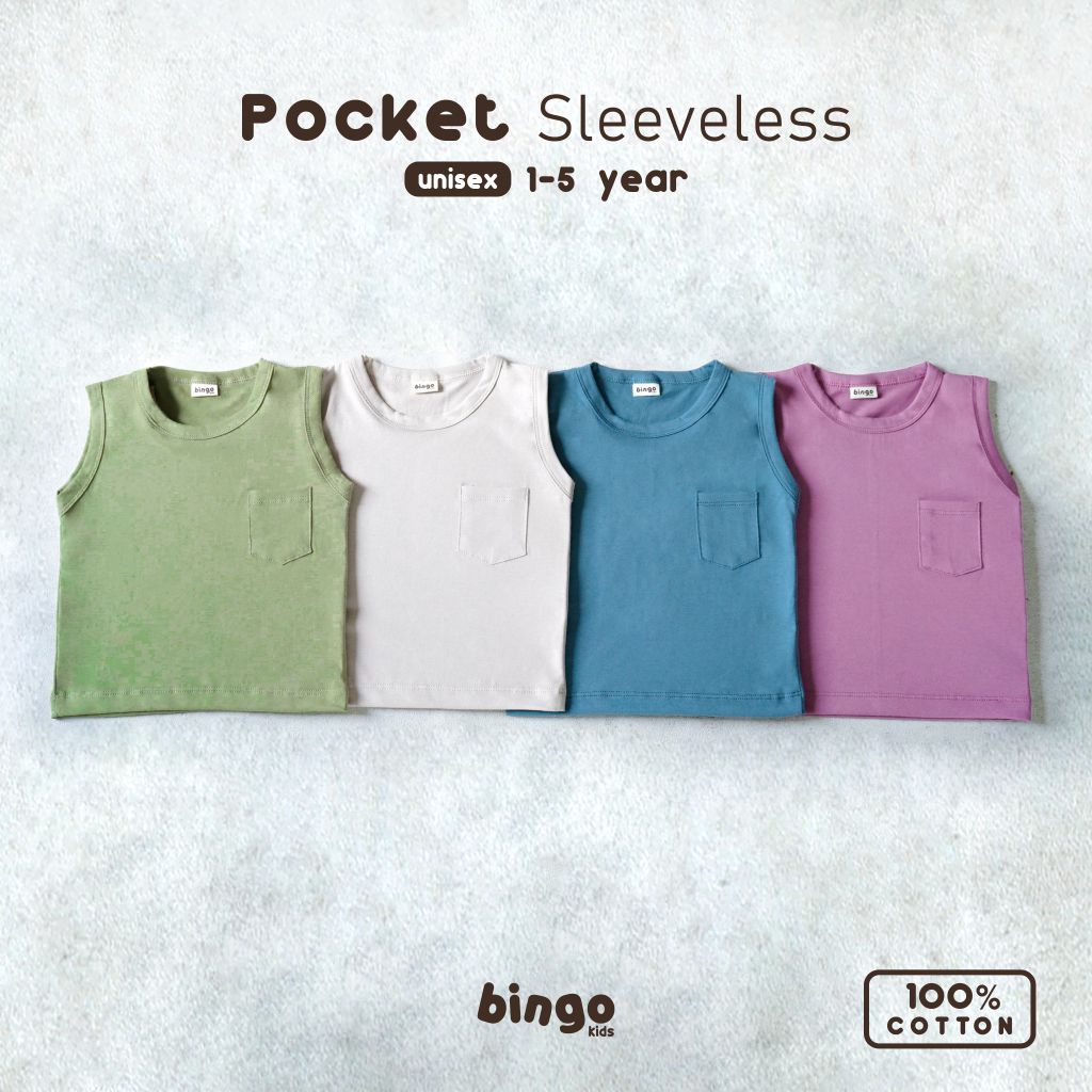 BINGOKIDS | POCKET SLEEVELESS / Kaos Kutung Polos / Singlet Anak Balita 1-5 Tahun        Singlet Polos Anak Laki Perempuan Unisex Bahan Katun Cotton Premium Earth Tone Olive Green Hijau Beige Cream Krem Biru Pink Ungu