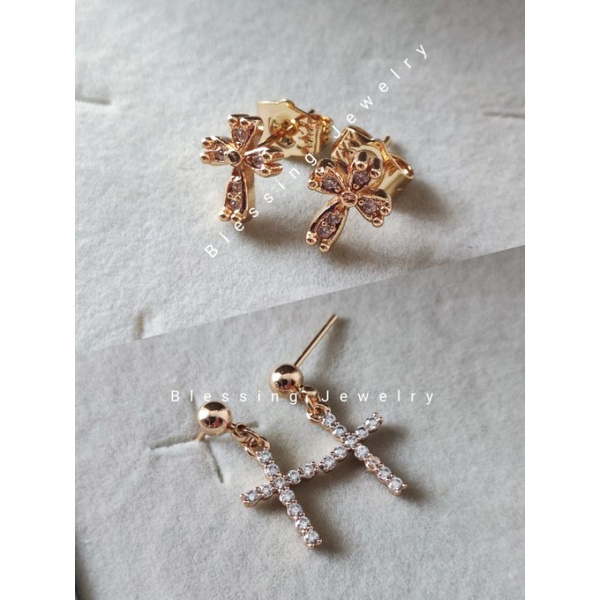 Anting Tusuk Xuping Salib Wanita Warna Emas Import