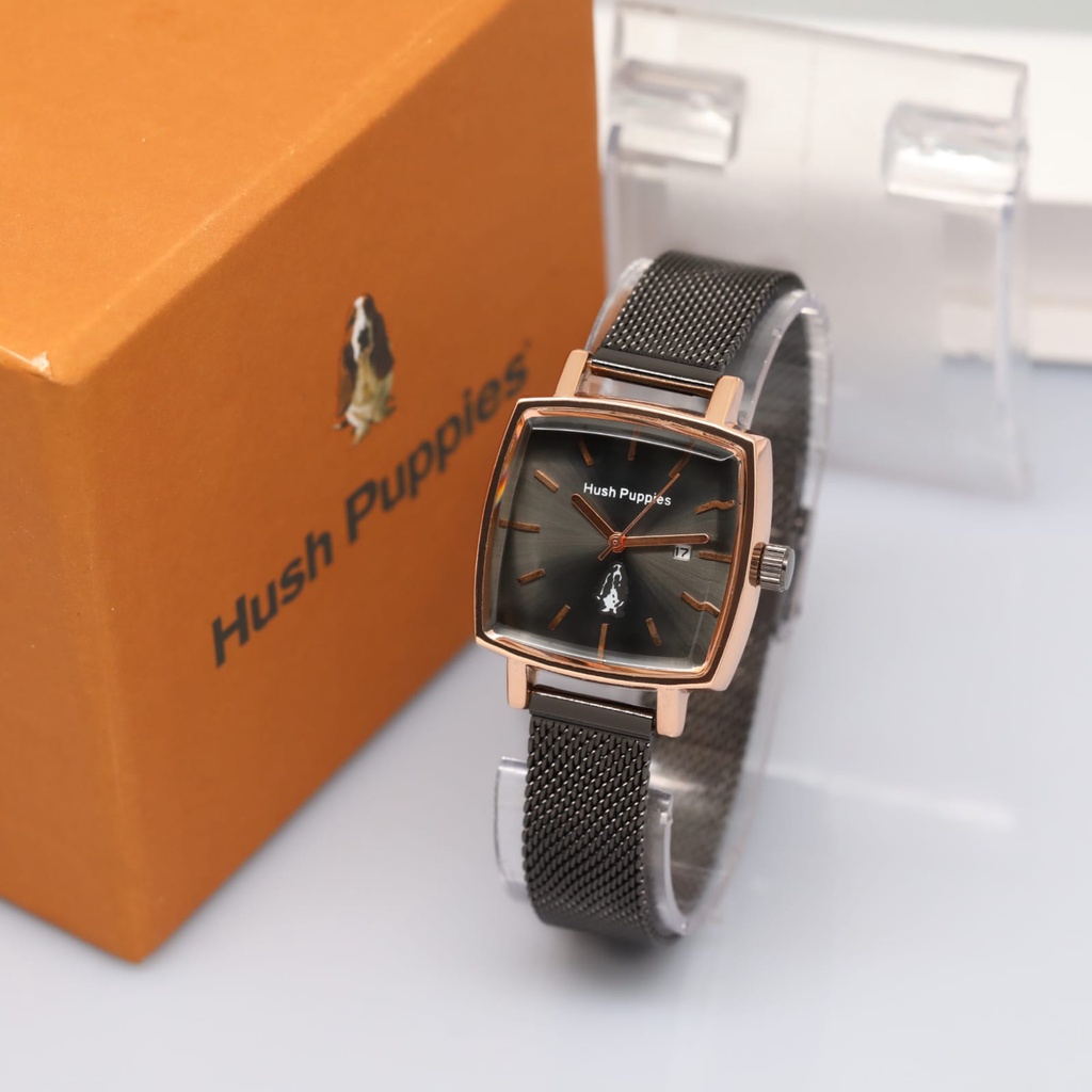 [COD] Jam Tangan Wanita Hush Puppies 8530TL Tanggal Aktif Tali Rantai Pasir Free Box Original & Bate