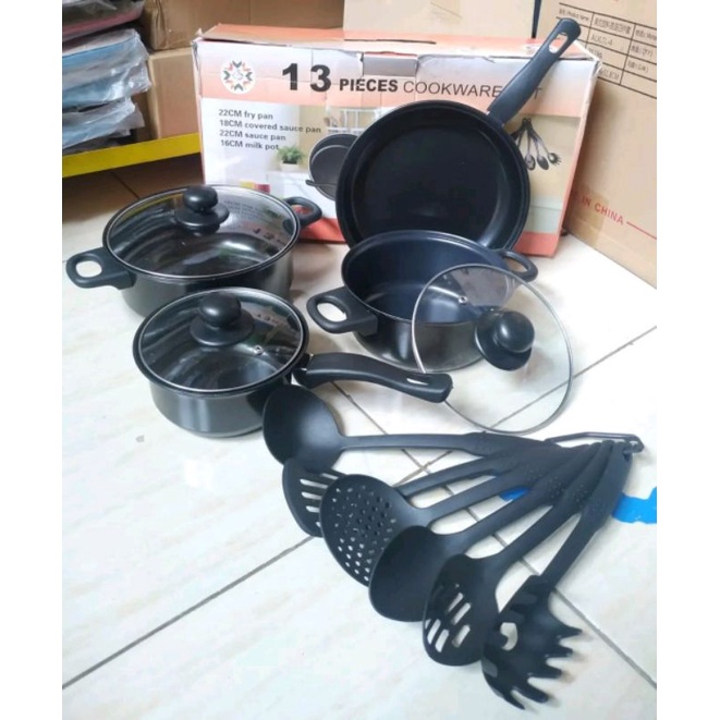 Panci Set 13 Pcs Cookware Hitam