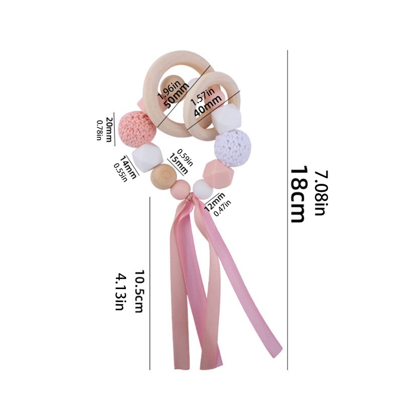 Mary Mainan Teether Ring Kayu Aksen Pita + Manik-Manik Silikon BPA free Untuk Bayi