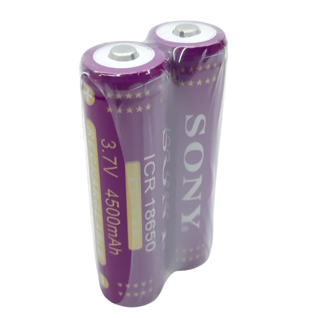 Baterai 18650 Li-ion 3.7volt - 4500mAh Warna Ungu Plus Timbul Isi 2pcs