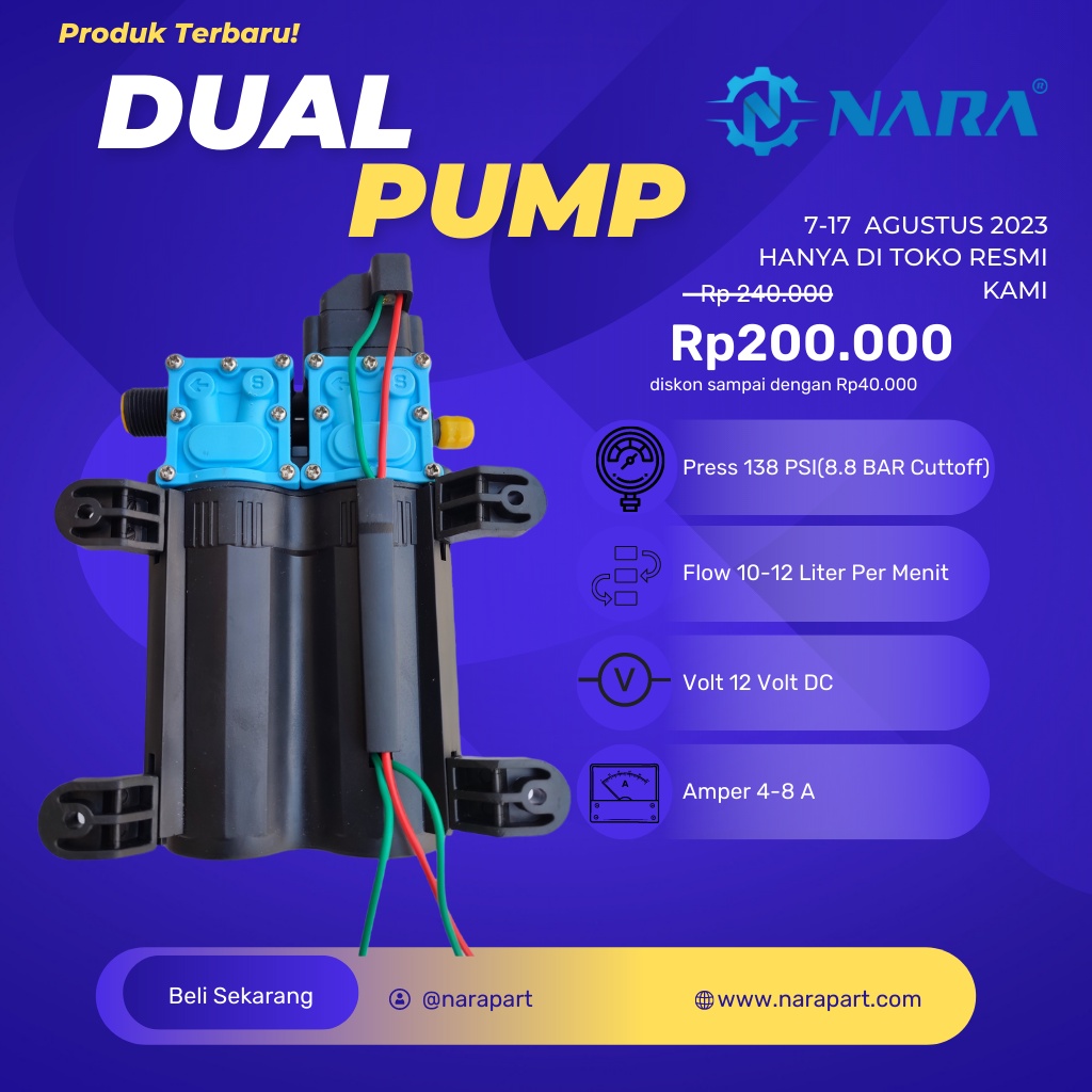 Pump DC NARA dua dinamo 12v 8A serbaguna pompa DC Dual engine138psi