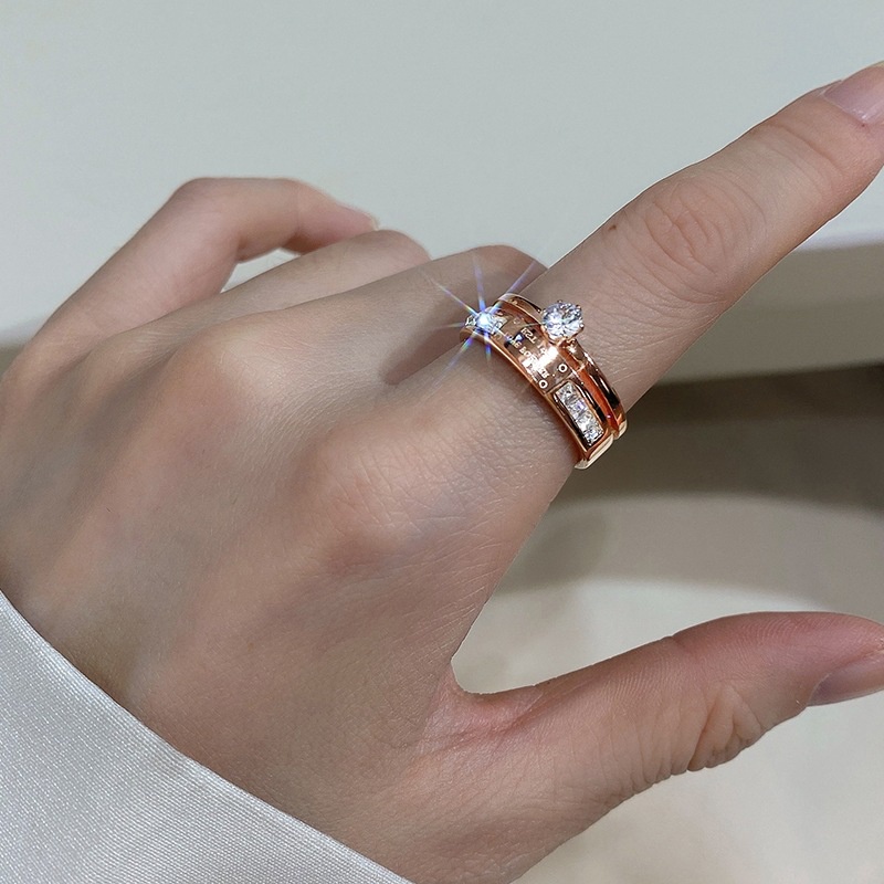 Pandora Cincin Wanita Bahan Titanium Steel 14K Rose Gold Hias Cubic Zirconia Untuk Pernikahan