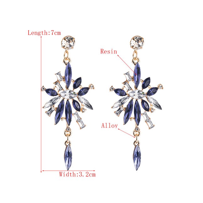 LRC Anting Tusuk Fashion Multi-layer Alloy Diamond Flower Long Fringe Earrings D94876