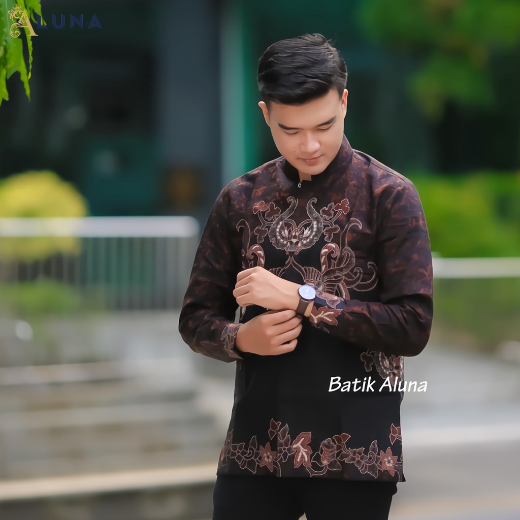 Terbaru!! Baju Kemeja Koko Kurta Pakistan Pria Dewasa Motif Batik Aluna Baju Muslim Lengan Panjang Good Quality Katun Premium MBA 010