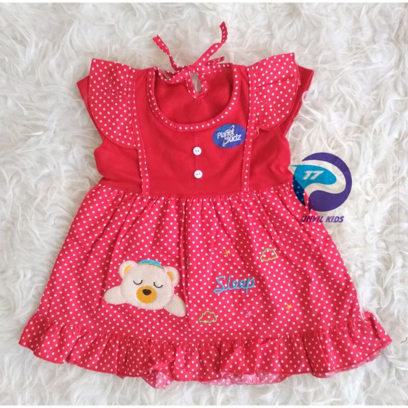 (Karawang)Setelan DRESS Lengan Kutung Bayi / Rok Premium Sleep Bear Planet