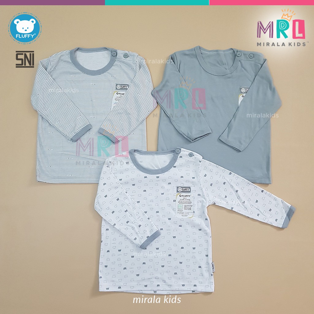 FLUFFY Kaos Oblong Lengan Panjang Abu Grey Series Size S M L 1 2 3 SNI