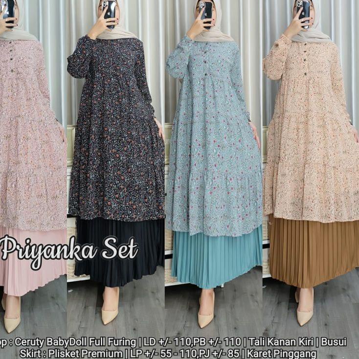 Special Price.. piyanka one set tunik kayla setelan rok plisket tunik ceruty babydoll baju setelan w
