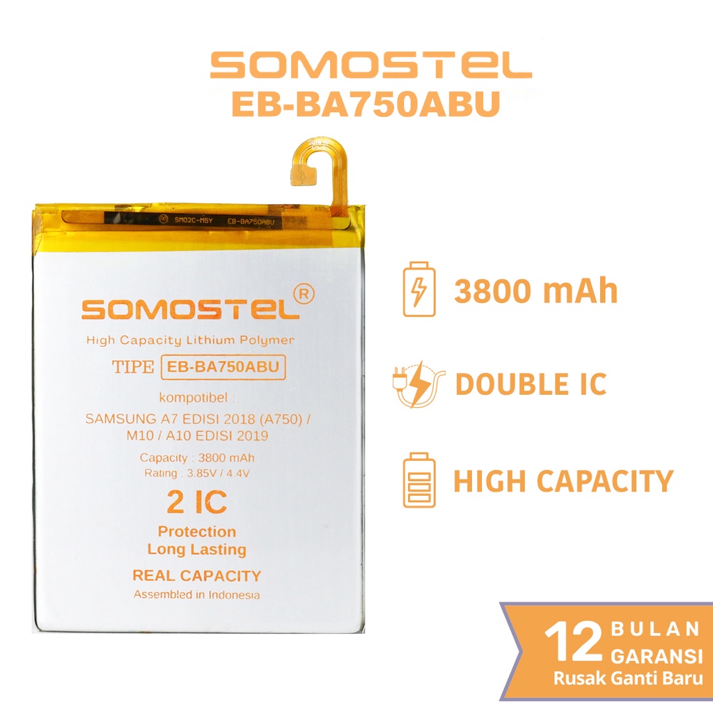 Somostel - EB BA750ABU Samsung M10 / A10 Edisi 2019 / A7 edisi 2018 A750 Batre Batrai Baterai