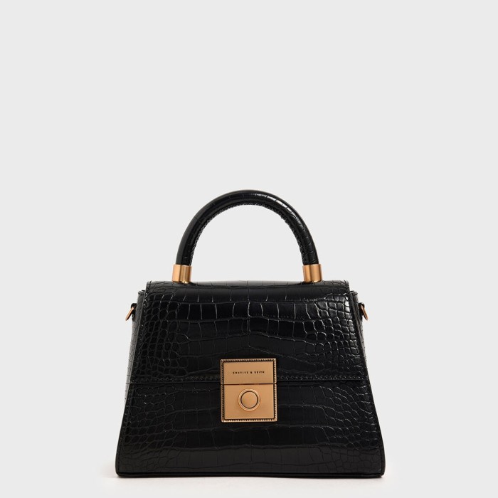 Tas Wanita Branded Charles And Keith Croco Structured - Black