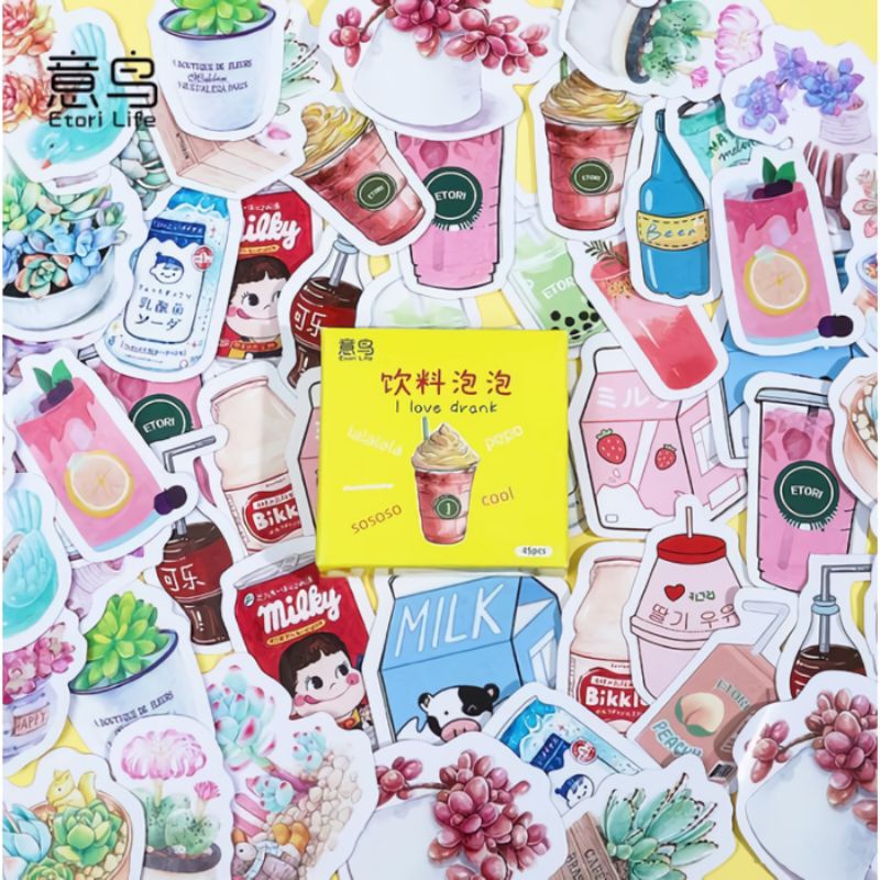 

HUNAM 45 Pcs Sticker Deco Tema Drinks Dekorasi Stiker Scrapbook Journal DIY