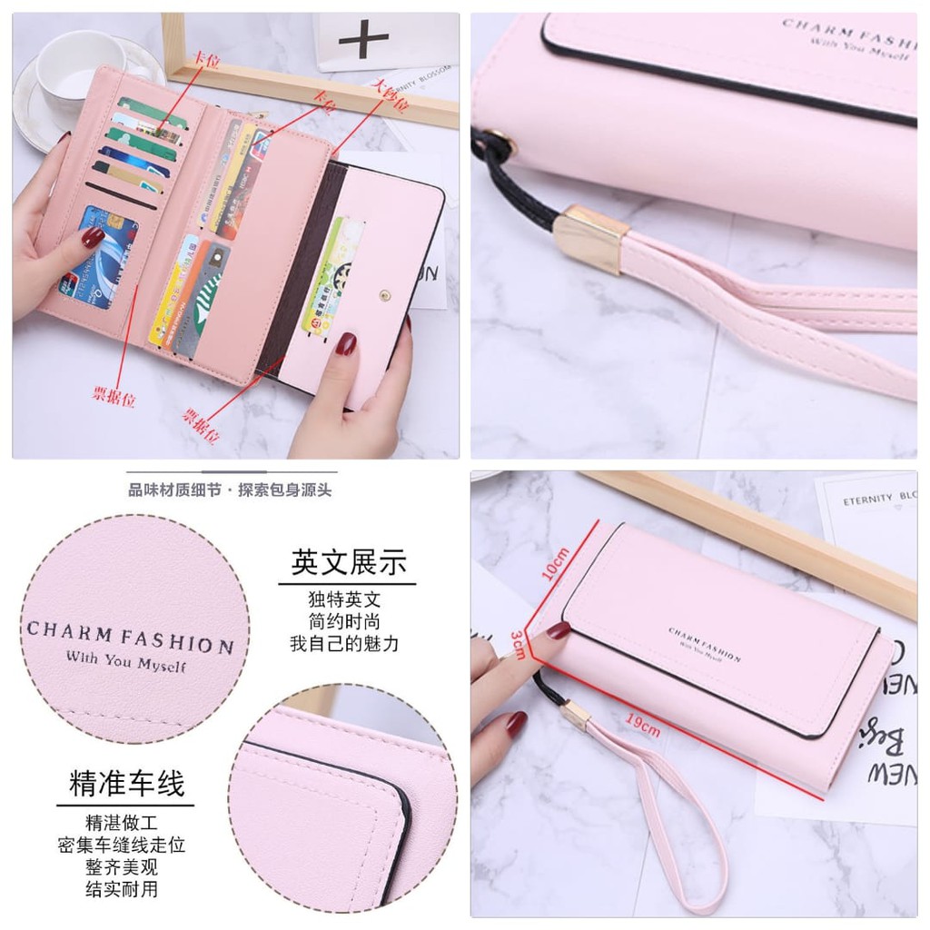 DOMPET KULIT TALI PINK PANJANG WA034P3 ALGIE ABG IMPORT KOREA MURAH PREMIUM ORI FASHION BATAM WANITA