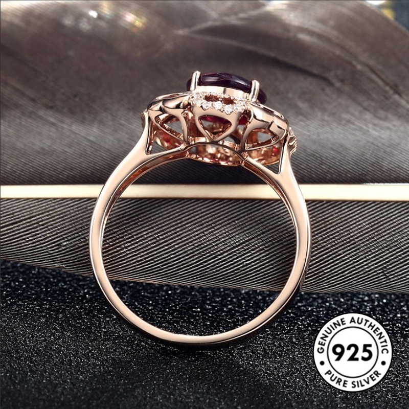 Cincin Sterling Silver 925 Dengan Ruby Bentuk Hati Warna Rose Gold Untuk Wanita